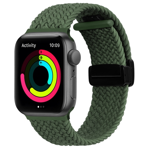 

Magnetic Fold Clasp Woven Watch Band For Apple Watch 8 45mm(Green)