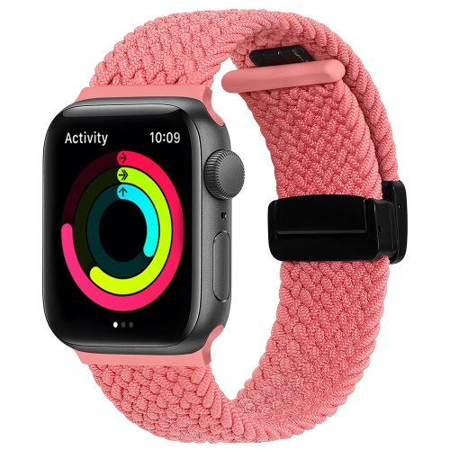 

Magnetic Fold Clasp Woven Watch Band For Apple Watch 7 41mm(Pink)