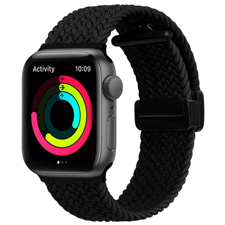 

Magnetic Fold Clasp Woven Watch Band For Apple Watch 7 45mm(Black)