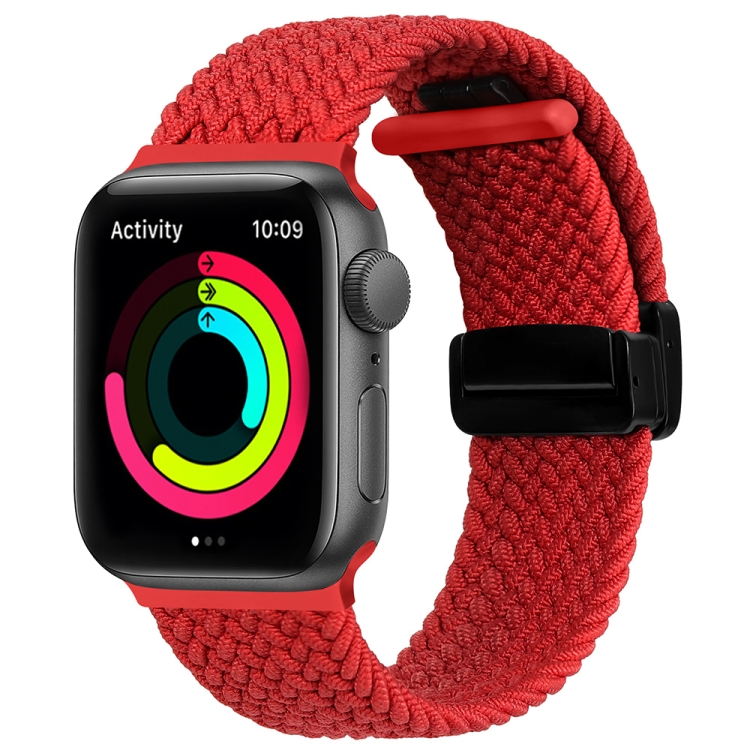 

Magnetic Fold Clasp Woven Watch Band For Apple Watch SE 40mm(Red)