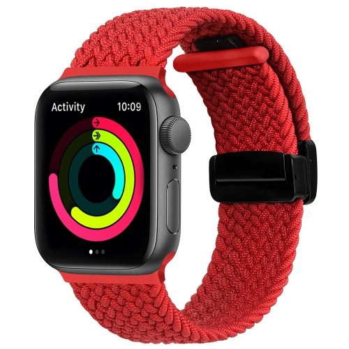 

Magnetic Fold Clasp Woven Watch Band For Apple Watch SE 44mm(Red)