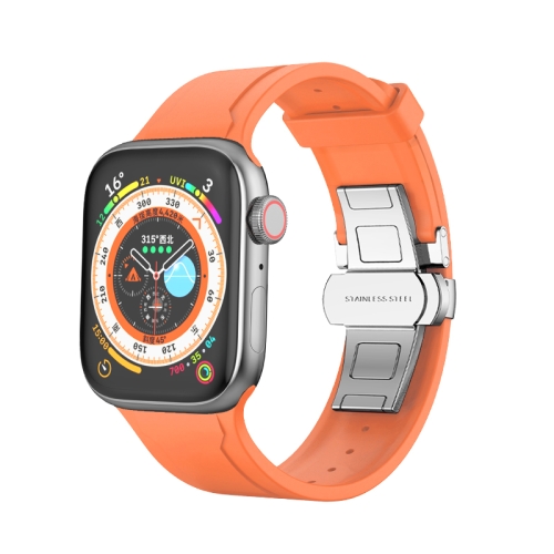 

Metal Butterfly Buckle Silicone Watch Band For Apple Watch 8 41mm(Orange)