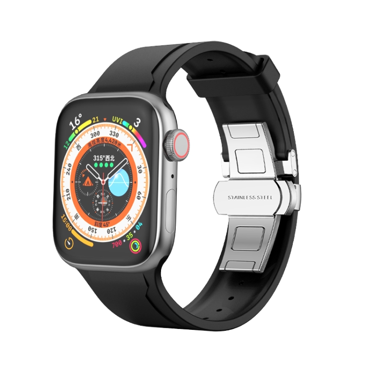 

Metal Butterfly Buckle Silicone Watch Band For Apple Watch 8 41mm(Black)