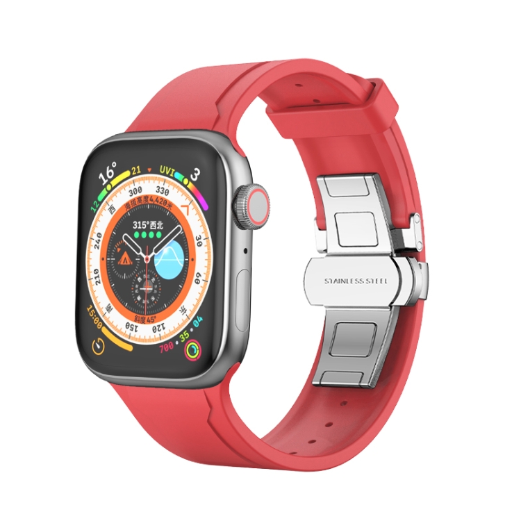 

Metal Butterfly Buckle Silicone Watch Band For Apple Watch SE 2022 44mm(Red)