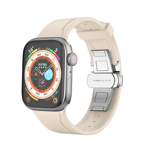 

Metal Butterfly Buckle Silicone Watch Band For Apple Watch SE 2022 44mm(Starlight Color)