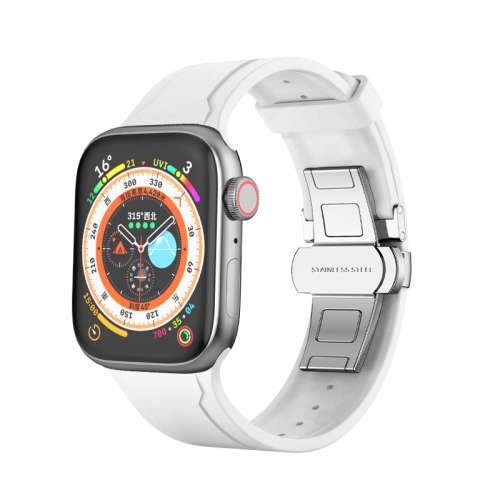 

Metal Butterfly Buckle Silicone Watch Band For Apple Watch 7 41mm(White)