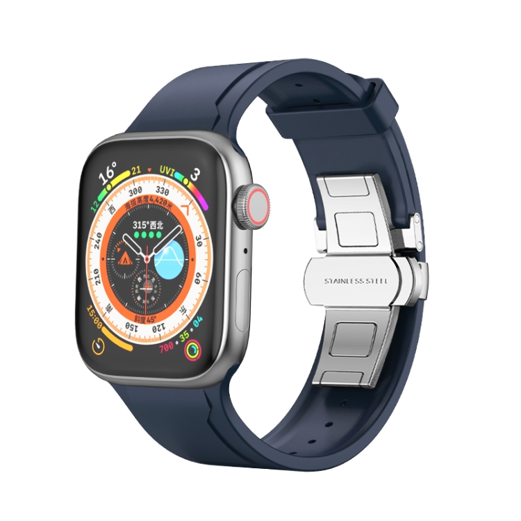 

Metal Butterfly Buckle Silicone Watch Band For Apple Watch 5 40mm(Blue)