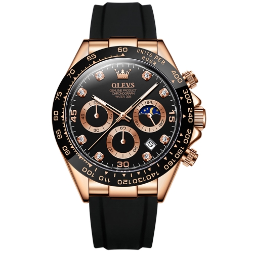

OLEVS 2875 Men Multifunctional Sports Chronograph Waterproof Quartz Watch(Black + Rose Gold)