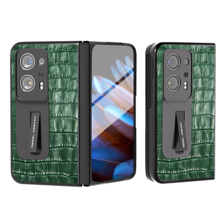 

For OPPO Find N2 Integrated Crocodile Texture Genuine Leather Phone Case(Green)