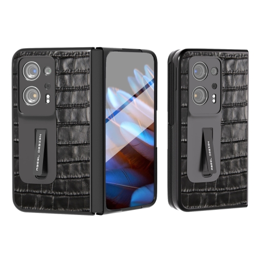 

For OPPO Find N2 Integrated Crocodile Texture Genuine Leather Phone Case(Black)