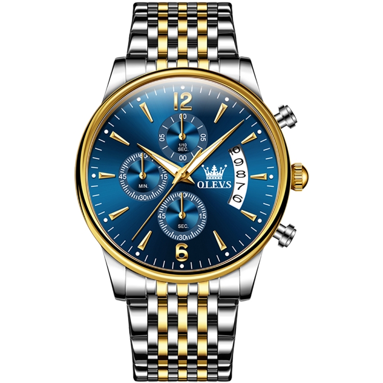 

OLEVS 2867 Men Multifunctional Sports Waterproof Quartz Watch(Blue + Gold)