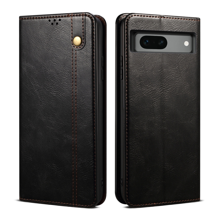 

For Google Pixel 7a Oil Wax Crazy Horse Texture Leather Phone Case(Black)