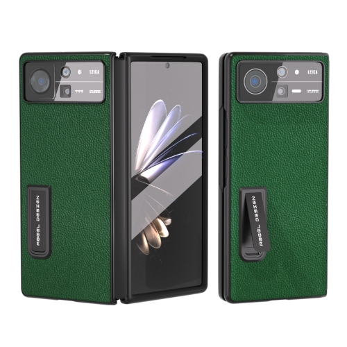 

For Xiaomi Mix Fold 2 Integrated Black Edge Genuine Leather Mino Phone Case with Holder(Green)