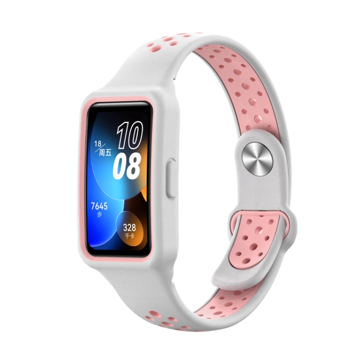 

For Huawei Band 8 Integrated Two Color Silicone Watch Band(White Pink)