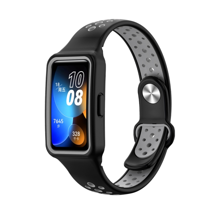

For Huawei Band 8 Integrated Two Color Silicone Watch Band(Black Grey)