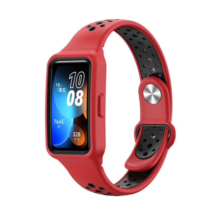 

For Huawei Band 8 Integrated Two Color Silicone Watch Band(Red Black)