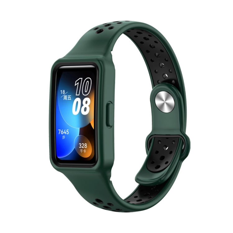

For Huawei Band 8 Integrated Two Color Silicone Watch Band(Green Black)