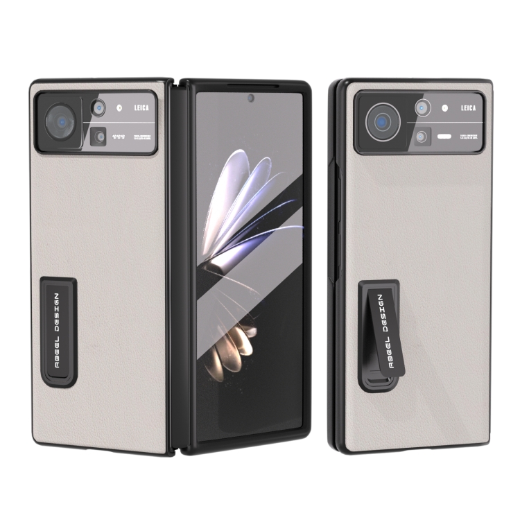 

For Xiaomi Mix Fold 2 ABEEL Integrated Genuine Leather Wave Phone Case with Holder(Grey)