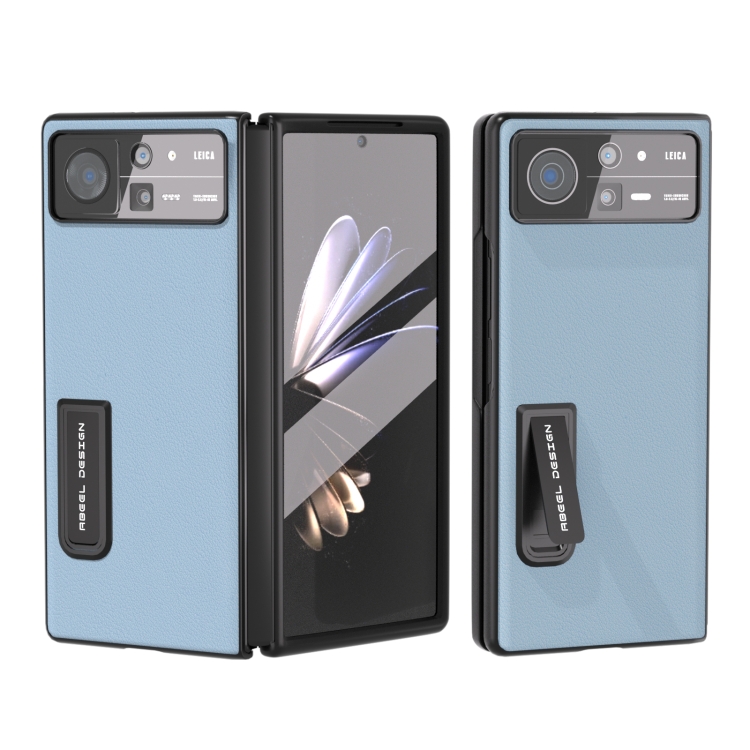 

For Xiaomi Mix Fold 2 ABEEL Integrated Genuine Leather Wave Phone Case with Holder(Blue)