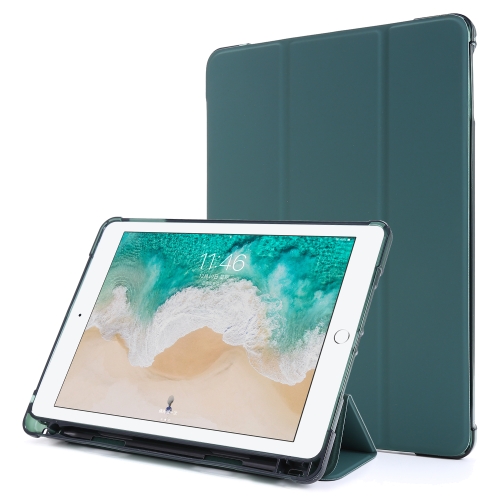 For iPad Air 2 Airbag Horizontal Flip Leather Case with Three-fold Holder & Pen Holder(Dark Green)