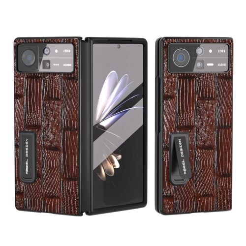 

For Xiaomi Mix Fold 2 ABEEL Integrated Genuine Leather Mahjong Texture Series Phone Case with Holder(Brown)