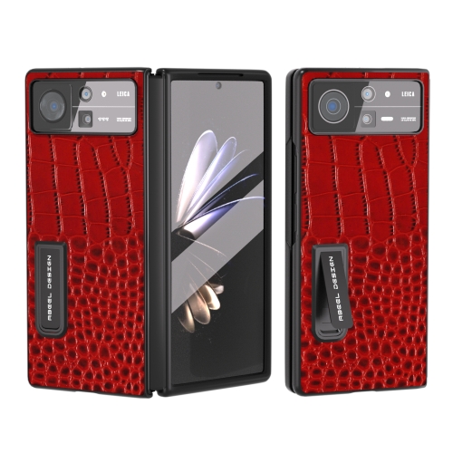 

For Xiaomi Mix Fold 2 ABEEL Integrated Genuine Leather Crocodile Pattern Phone Case with Holder(Red)