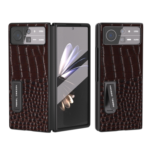 

For Xiaomi Mix Fold 2 ABEEL Integrated Genuine Leather Crocodile Pattern Phone Case with Holder(Coffee)