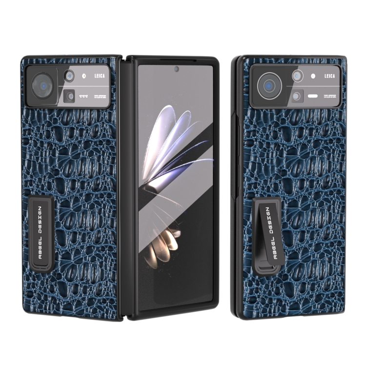 

For Xiaomi Mix Fold 2 ABEEL Integrated Genuine Leather Sky Series Phone Case with Holder(Blue)