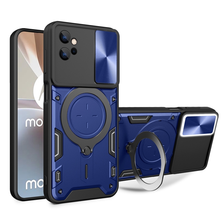 

For Motorola Moto G32 CD Texture Sliding Camshield Magnetic Holder Phone Case(Blue)