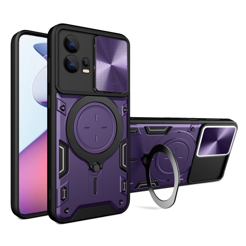 

For Motorola Edge 30 Fusion / Moto S30 Pro CD Texture Sliding Camshield Magnetic Holder Phone Case(Purple)