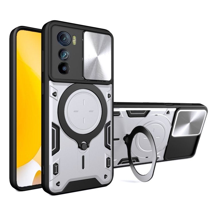 

For Motorola Edge 30 CD Texture Sliding Camshield Magnetic Holder Phone Case(Silver)