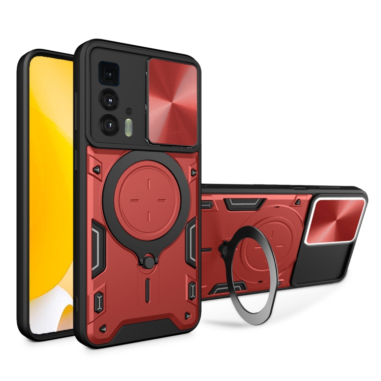 

For Motorola Edge 20 Pro CD Texture Sliding Camshield Magnetic Holder Phone Case(Red)