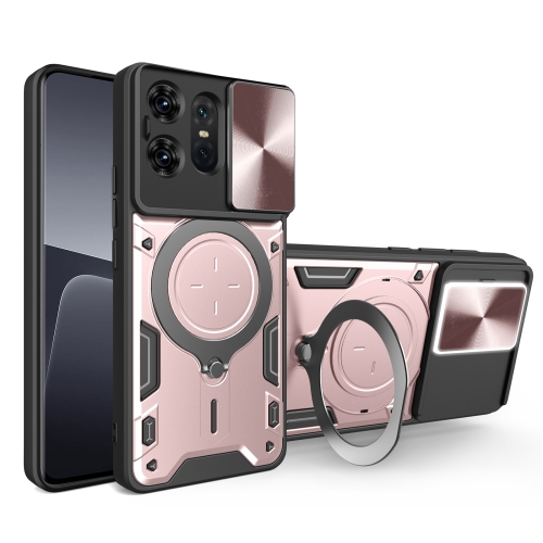 For Motorola Edge 50 Pro Global CD Texture Sliding Camshield Magnetic Holder Phone Case(Pink)