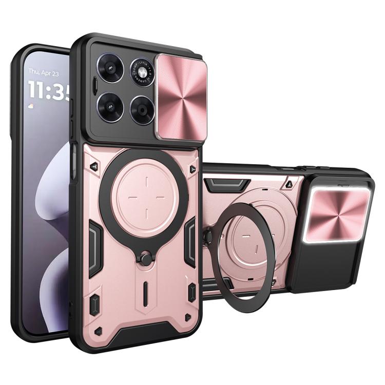 For Motorola Moto G Max / G87 / G77 5G CD Texture Sliding Camshield Magnetic Holder Phone Case(Pink)