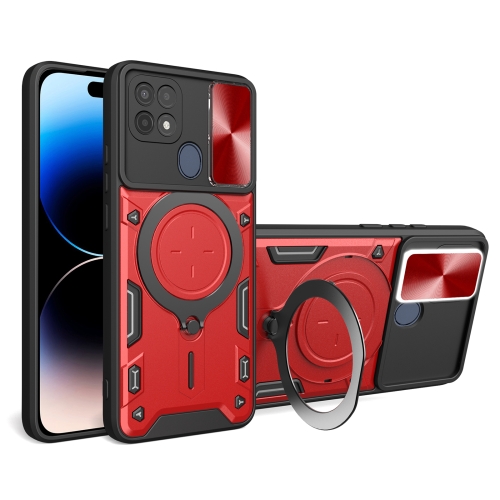 

For OPPO A15 / A15s / A35 2021 CD Texture Sliding Camshield Magnetic Holder Phone Case(Red)