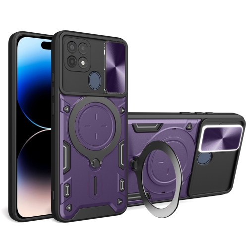 

For OPPO A15 / A15s / A35 2021 CD Texture Sliding Camshield Magnetic Holder Phone Case(Purple)