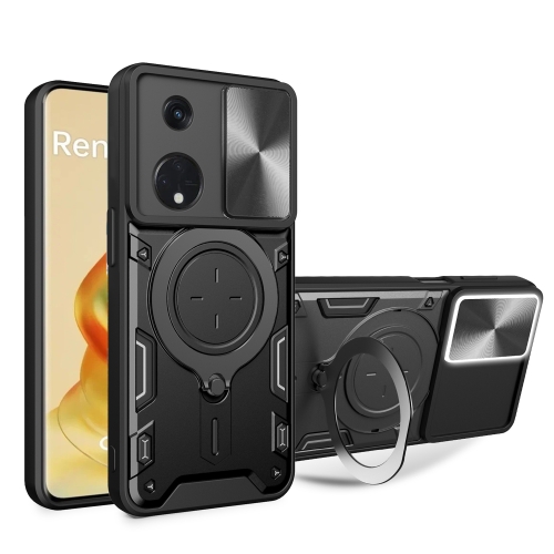 

For OPPO Reno8 T 5G CD Texture Sliding Camshield Magnetic Holder Phone Case(Black)