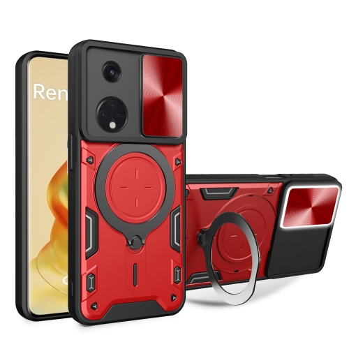 

For OPPO Reno8 T 5G CD Texture Sliding Camshield Magnetic Holder Phone Case(Red)