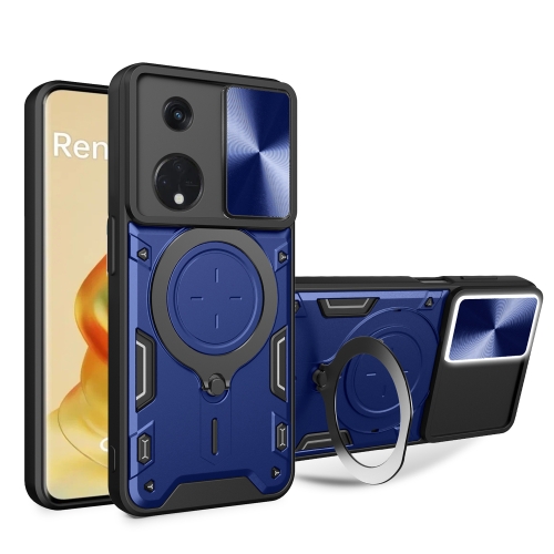 

For OPPO Reno8 T 5G CD Texture Sliding Camshield Magnetic Holder Phone Case(Blue)