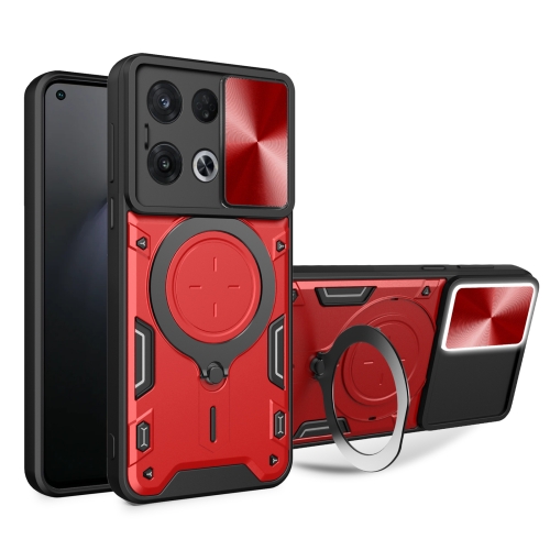 

For OPPO Reno8 Pro 5G CD Texture Sliding Camshield Magnetic Holder Phone Case(Red)