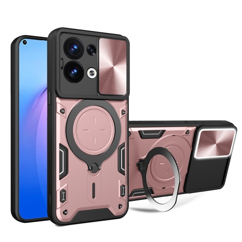 

For OPPO Reno8 5G CD Texture Sliding Camshield Magnetic Holder Phone Case(Pink)