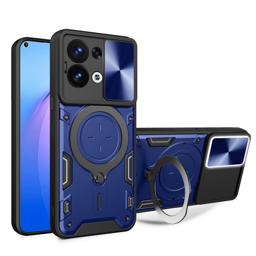 

For OPPO Reno8 5G CD Texture Sliding Camshield Magnetic Holder Phone Case(Blue)