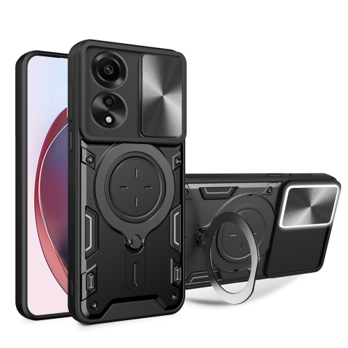 

For OPPO A78 4G CD Texture Sliding Camshield Magnetic Holder Phone Case(Black)