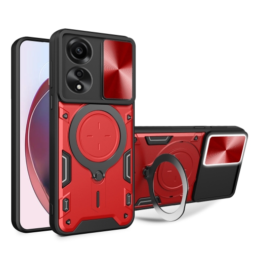 

For OPPO A78 4G CD Texture Sliding Camshield Magnetic Holder Phone Case(Red)