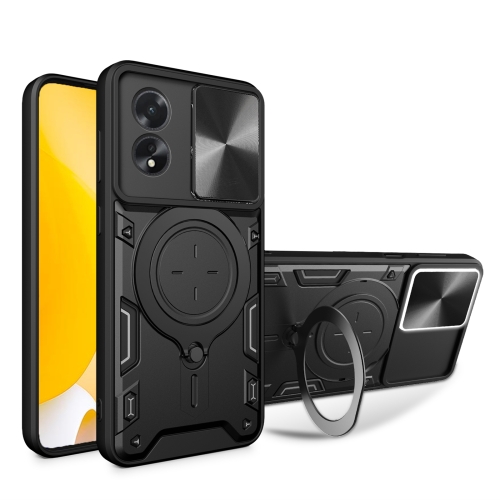 

For OPPO A38 4G Global CD Texture Sliding Camshield Magnetic Holder Phone Case(Black)