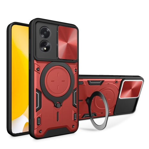 

For OPPO A38 4G Global CD Texture Sliding Camshield Magnetic Holder Phone Case(Red)