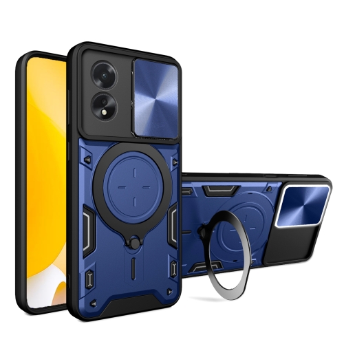 

For OPPO A38 4G Global CD Texture Sliding Camshield Magnetic Holder Phone Case(Blue)