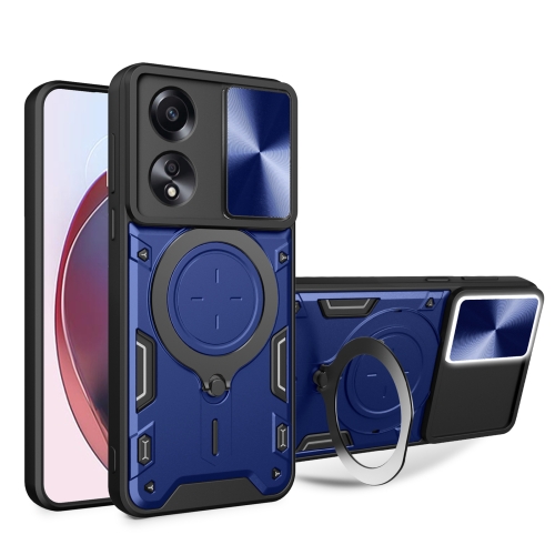 

For OPPO A58 4G Global CD Texture Sliding Camshield Magnetic Holder Phone Case(Blue)