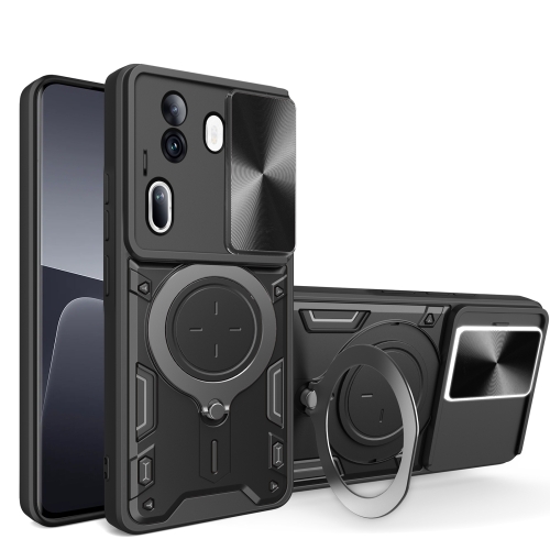 

For OPPO Reno11 Pro 5G Global CD Texture Sliding Camshield Magnetic Holder Phone Case(Black)