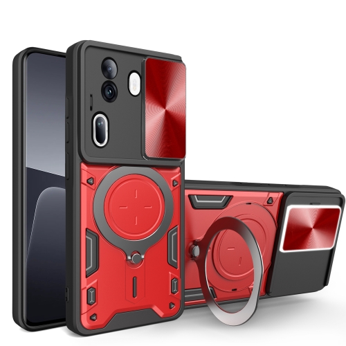 

For OPPO Reno11 Pro 5G Global CD Texture Sliding Camshield Magnetic Holder Phone Case(Red)